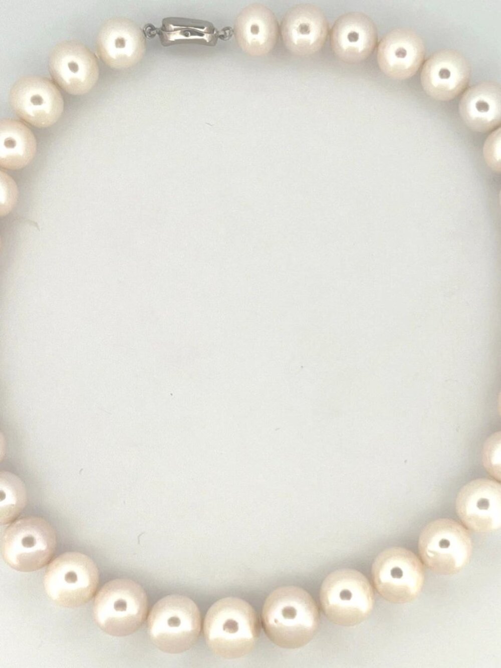 Cultured Pearl Necklace Strand Near Round/Oblong Silver Clasp 17" 11.8-13.4mm